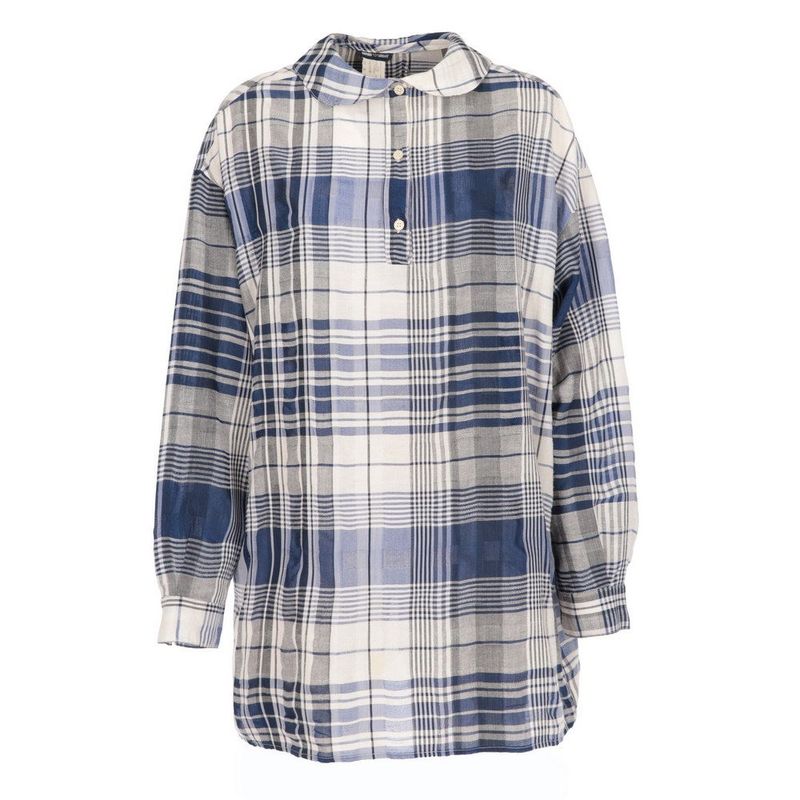 Emporio Armani 90s Blue Tartan Cotton Blend Oversized Blouse
